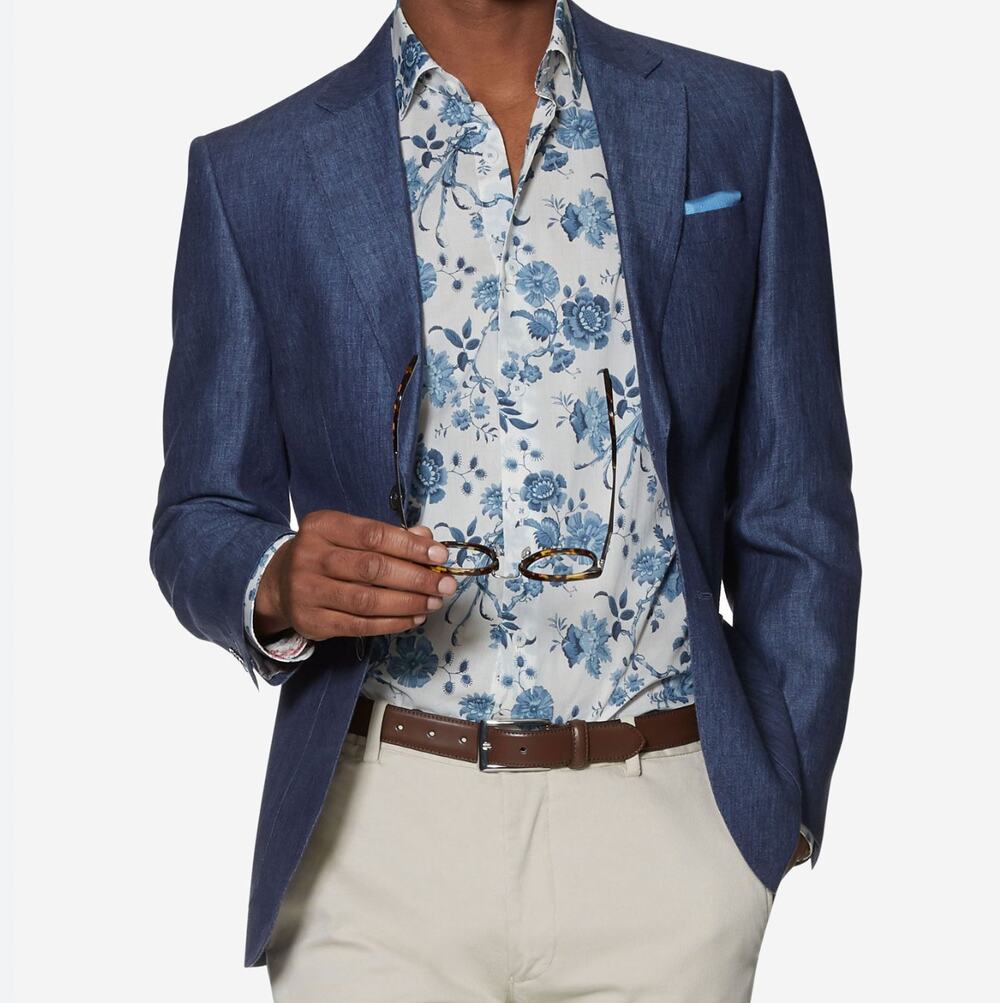 T.M.Lewin LINEN Eclipse Blue Blazer Notch Lapel Single-Breasted Business 36R